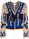 FORTE FORTE FRINGE-DETAIL PATTERNED INTARSIA-KNIT CARDIGAN