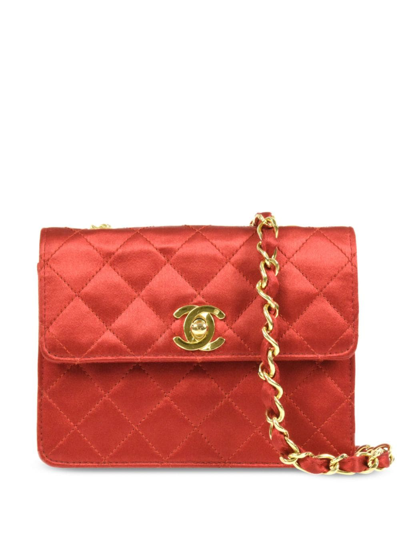 Pre-owned Chanel 1990 Mini Classic Flap Shoulder Bag In Red