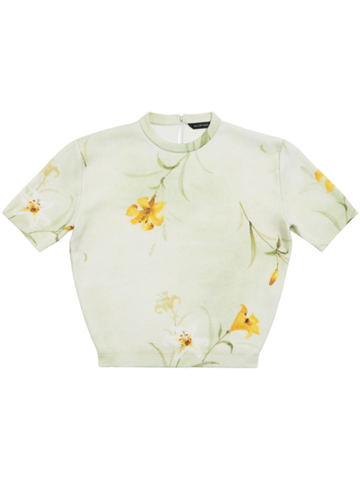 Balenciaga Floral-print Knitted Top In Green