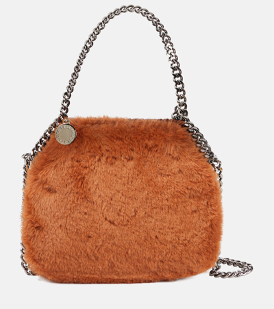 Stella Mccartney Falabella Mini Faux Fur Shoulder Bag In Beige