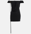 Jacquemus Ciceri Off-the-shoulder Draped Cupro Mini Dress In Black