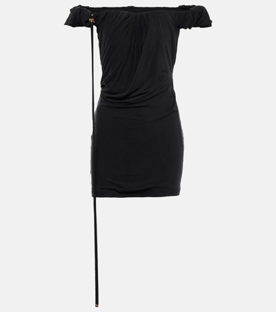 Jacquemus Ciceri Off-the-shoulder Draped Cupro Mini Dress In Black