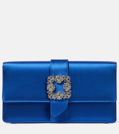 Manolo Blahnik Capri Embellished Satin Clutch In Blue