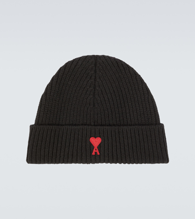 Ami Alexandre Mattiussi Ami De Caur Wool Beanie In Black