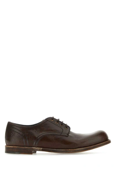 Dolce & Gabbana Brown Leather Lace-up Shoes In Castagna