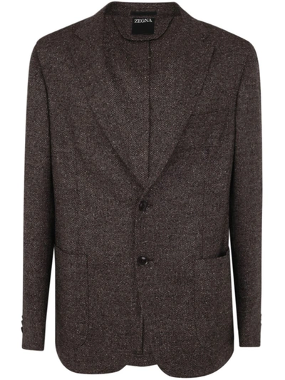 Ermenegildo Zegna Wool And Silk Blend Jacket Clothing In Brown