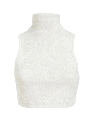 Etro Paisley-print Knitted Crop Top In White