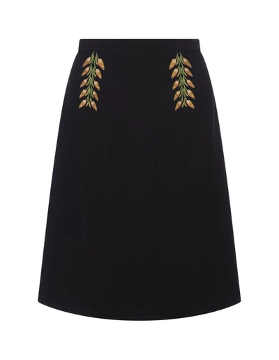 Etro Black Pencil Skirt With Foliage Embroidery