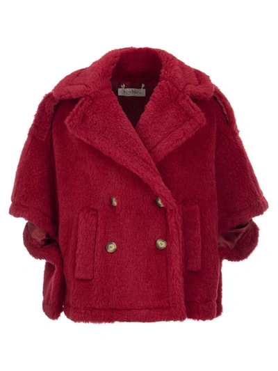 Max Mara Aleggio Fuzzy Wool Cape In Red