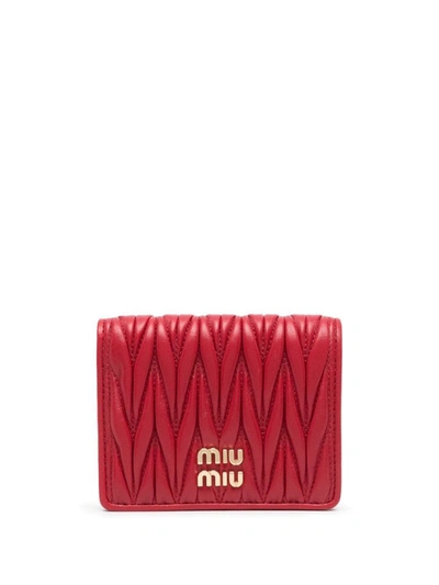 Miu Miu Matelassé Bi-fold Leather Wallet In Rosso