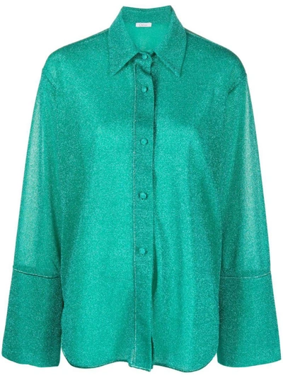 Oseree Lumiere Relaxed-fit Metallic Woven Shirt In Green
