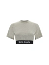 Palm Angels Cropped Gold-colored T-shirt In Gold Blac