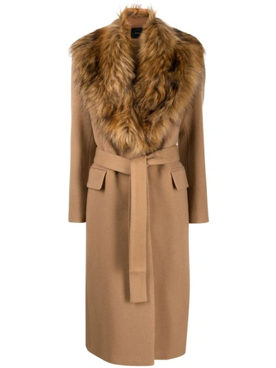 Pinko Belted Single-breasted Coat In Camel