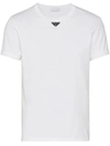Prada Logo-plaque Cotton T-shirt In Bianco