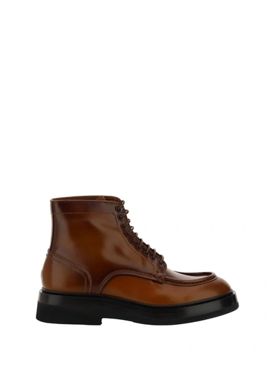 Santoni Lace-up Leather Boots In Brown