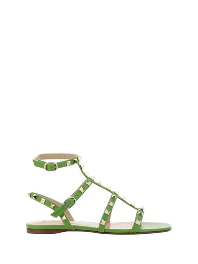 Valentino Garavani Rockstud Sandals In Chartreuse