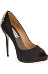 Badgley Mischka 'kiara' Crystal Back Open Toe Pump In Black Satin