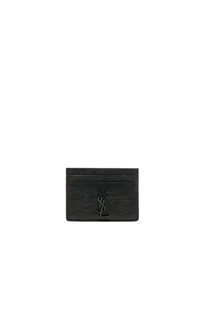 Saint Laurent Croc Embossed Cardholder In Black