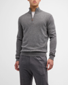 Neiman Marcus Men's Cashmere Quarter-zip Sweater In Heather Grey
