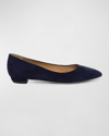 Bernardo Suede Point-toe Ballerina Flats In Dark Navy Kid Sue