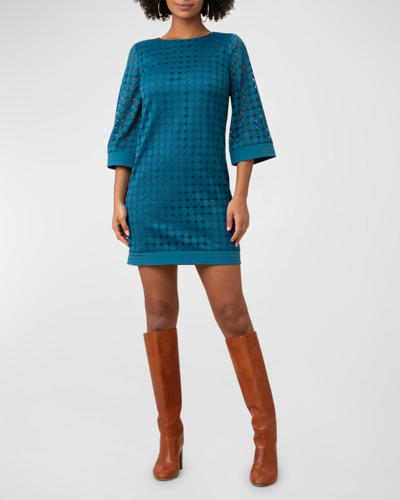 Trina Turk Jenica Polka-dot 3/4-sleeve Mini Dress In Bethesda Blue