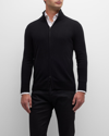 Neiman Marcus Men's Recycled Cashmere Full-zip Sweater In Black