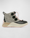Sorel Kid's Mixed Leather Lace-up Sport Booties, Kids In Black Chalk