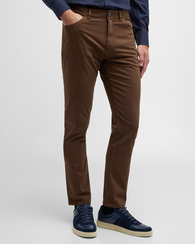 Isaia Men's Cashmere-cotton Slim 5-pocket Pants In Open Brown