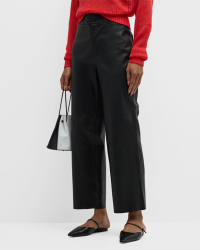 Apiece Apart Monterey Cropped Straight-leg Leather Trousers In Black