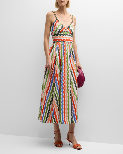 La Ligne Scalloped Beatrix Midi Dress In Ivory Multi