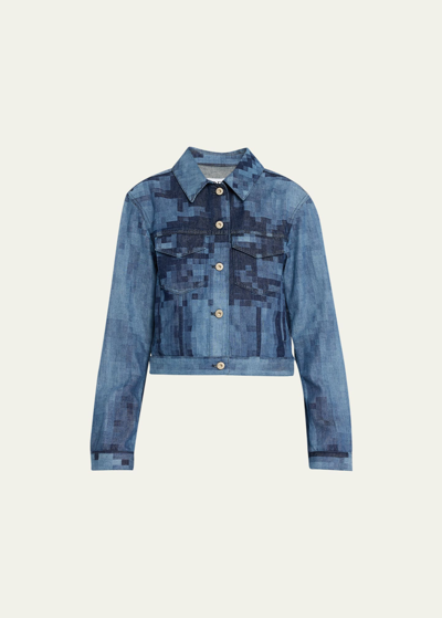 Loewe Pixelated Denim Jacket In Blue