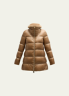 Herno Faux Fur Collar A Line Down Puffer Coat In Camel