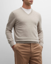 Neiman Marcus Men's Cashmere V-neck Sweater In Antelope