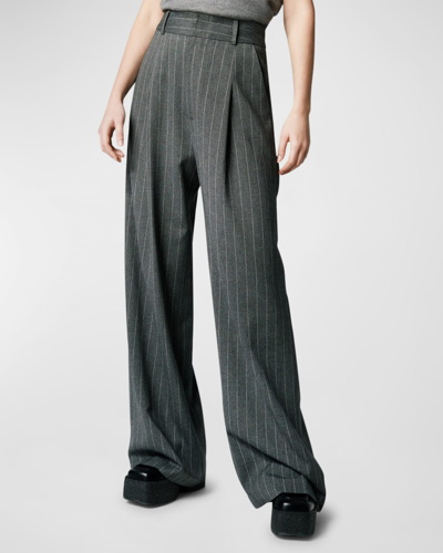 Smythe Relaxed Pleated Wool Trousers In Grey Pinstripe