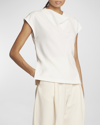 Proenza Schouler Cowl-neck Short-sleeve Matte Crepe Top In White