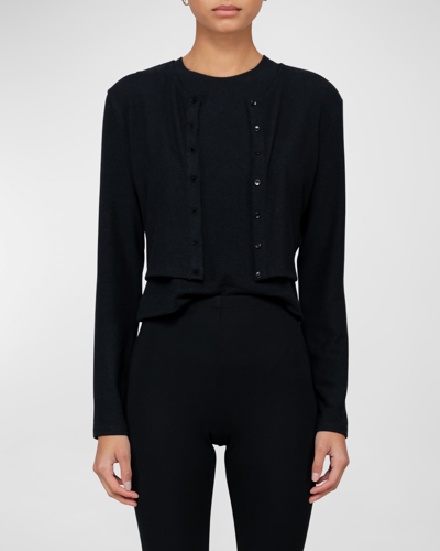 Leset Lauren Cropped Cardigan Ii In Black