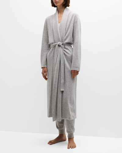 Neiman Marcus Cashmere Shawl-collar Dressing Gown In Pearl Grey