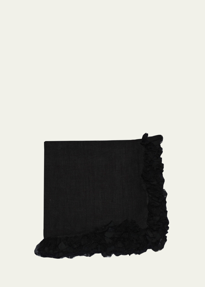 Nomi K Black Romantic Linen Napkin With Volume Lace Trim