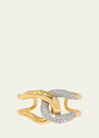 Alexis Bittar Solanales Crystal Interlocked Cuff Bracelet In Gold/silver