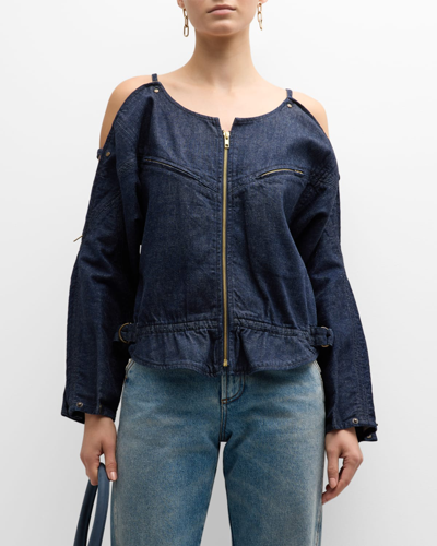 Frame Slouchy Zip-front Denim Jacket In Rinse