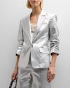 Cinq À Sept Cheyenne Hammered Satin Scrunch Sleeve Jacket In Silver