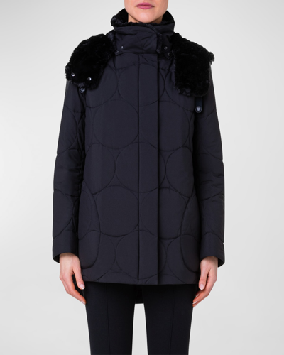 Akris Punto Parker Faux-fur Lined Punto Circle Puffer Coat With Detachable Hood In Black