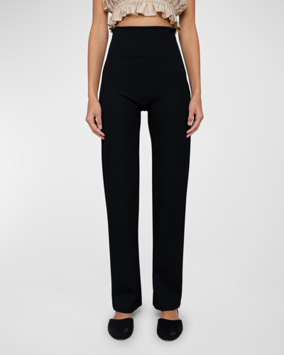 Leset Rio High-waisted Straight Pants In Black