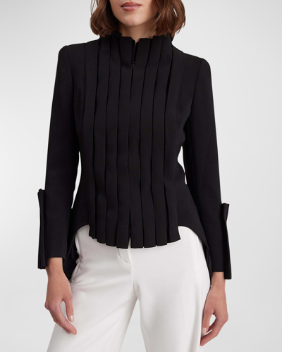 Anne Fontaine Secret Pleated High-low Jacket In Black