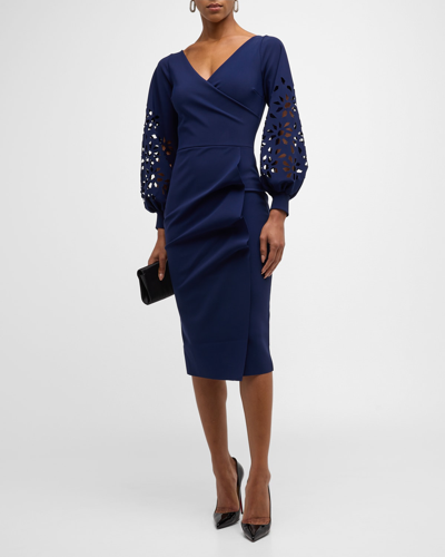 Chiara Boni La Petite Robe Gallilia Cutout Ruffle Sheath Midi Dress In Navy