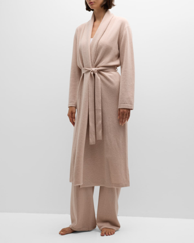 Neiman Marcus Cashmere Shawl-collar Dressing Gown In Quartz