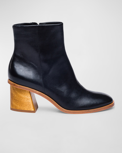 Bernardo Nantucket Leather Block-heel Booties In Black