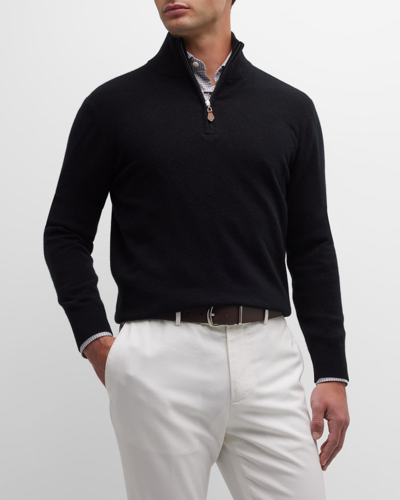 Neiman Marcus Men's Cashmere Quarter-zip Jumper In Black