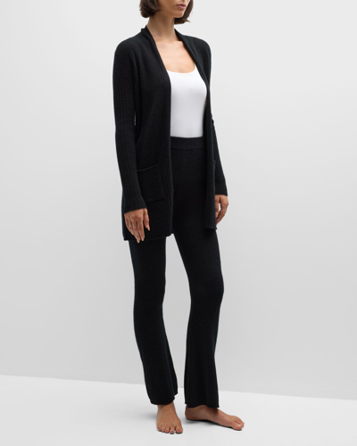 Neiman Marcus Cashmere Ribbed Open-front Cardigan In Black