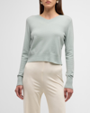 Vince Cropped Wool-blend V-neck Pullover Sweater In Sea Mist